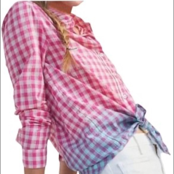 Anthropologie | Pilcro  Western Button Shirt Deb Pink Gingham Ombre Size Small - Picture 1 of 8